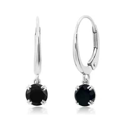 Nicole Miller 10k White Or Yellow Gold Round Cut 5mm Gemstone Dangle Lever Back Earrings With Push Backs In Black