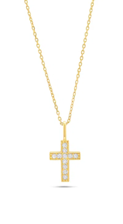 Nicole Miller 14k White Or Yellow Gold Cross Pendant Necklace With Cubic Zirconia And 18 Inch Adjustable Chain