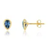 Nicole Miller 14k Yellow Gold Plated Pear Cut 6mm Gemstone Bezel Set Stud Earrings With Push Backs In Blue