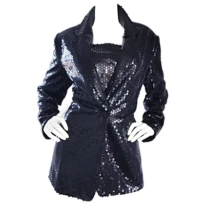 Pre-owned Nicole Miller 1990s  Size 12 Black Sequin Blazer And Top Vintage 90s Jacket Set