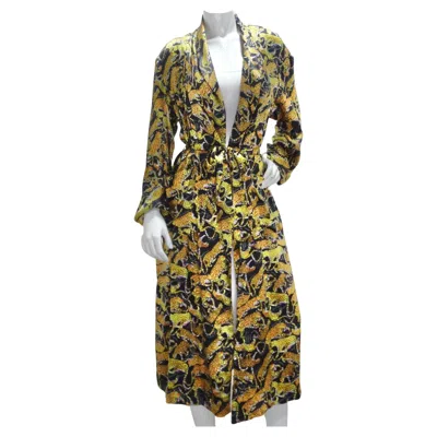 Pre-owned Nicole Miller 1992  Cheetah Print Silk Robe In Brown