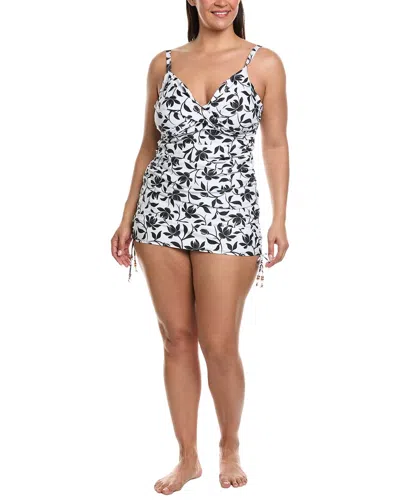 Nicole Miller 2pc Tankini & Ruched Swim Skirt Set In White