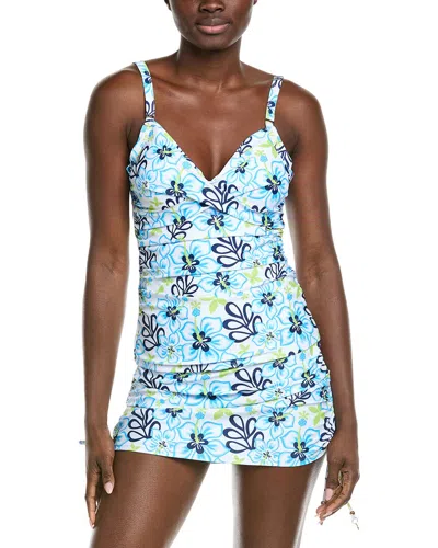 Nicole Miller 2pc Tankini Top & Ruched Swim Skirt Set In Blue