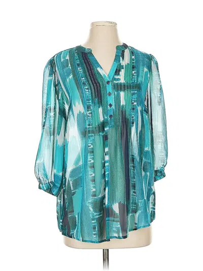 Pre-owned Nicole Miller 3/4 Sleeve Blouse In Blue