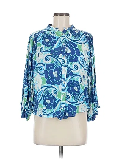 Pre-owned Nicole Miller 3/4 Sleeve Blouse In Blue