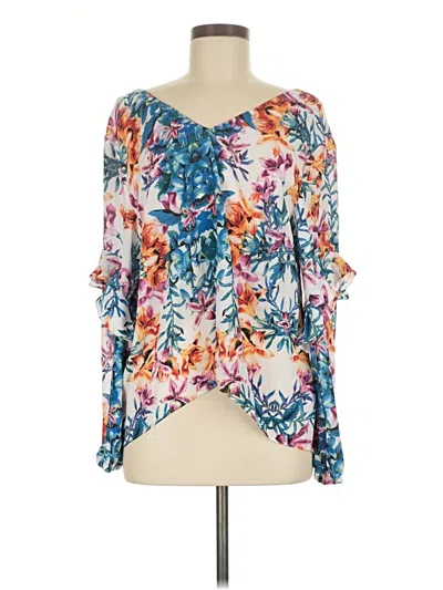 Pre-owned Nicole Miller 3/4 Sleeve Blouse In Blue