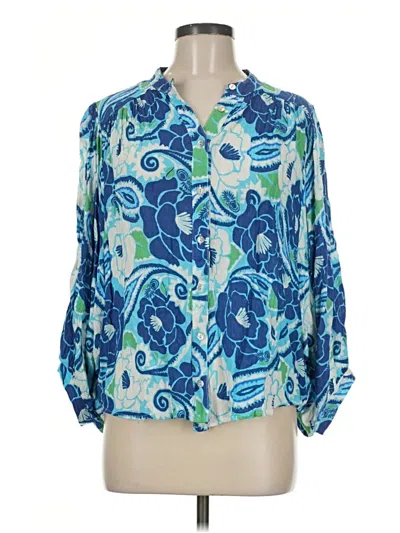Pre-owned Nicole Miller 3/4 Sleeve Blouse In Blue
