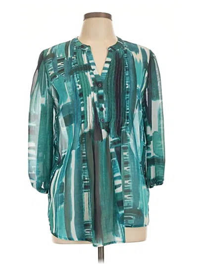 Pre-owned Nicole Miller 3/4 Sleeve Blouse In Teal