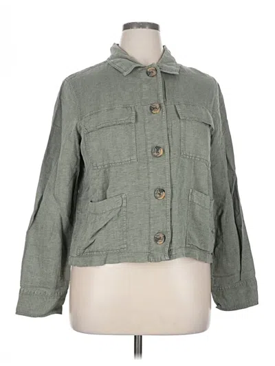 Pre-owned Nicole Miller 3/4 Sleeve Button Down Shirt In Green