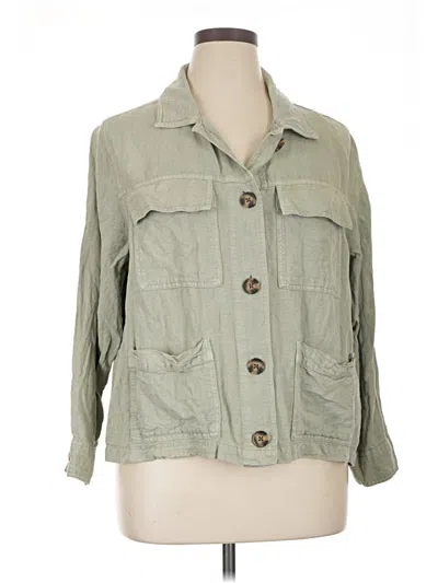 Pre-owned Nicole Miller 3/4 Sleeve Button Down Shirt In Green