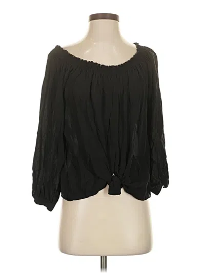 Pre-owned Nicole Miller 3/4 Sleeve Silk Top Black Off The Shoulder Neckline Tops