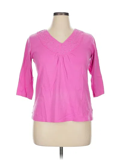 Pre-owned Nicole Miller 3/4 Sleeve Top Pink V Neck Tops