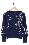 Nicole Miller Abstract Line Embroidered Sweater In Blue