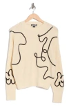 Nicole Miller Abstract Line Embroidered Sweater In Neutral
