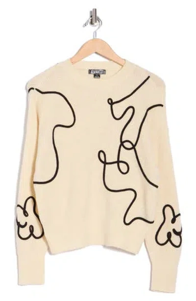 Nicole Miller Abstract Line Embroidered Sweater In Neutral