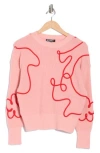 Nicole Miller Abstract Line Embroidered Sweater In Pink