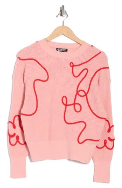 Nicole Miller Abstract Line Embroidered Sweater In Pink