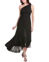 Nicole Miller Accordion Pleated One-shoulder Midi Dress In Black