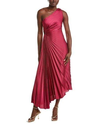 Nicole Miller Accordion Pleated One-shoulder Midi Dress In Burgundy