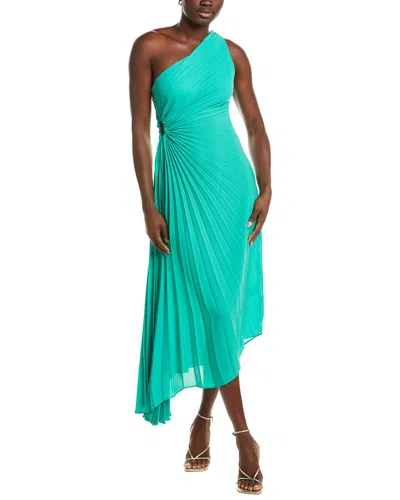 Nicole Miller Accordion Pleated One-shoulder Midi Dress In Green