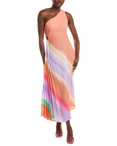 Nicole Miller Accordion Pleated One-shoulder Midi Dress In Multi