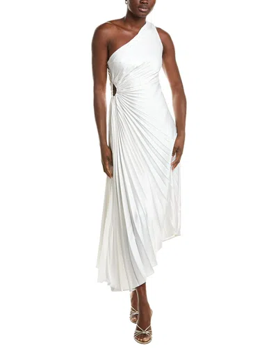 Nicole Miller Accordion Pleated One-shoulder Midi Dress In White