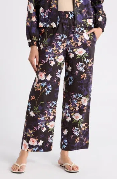 Nicole Miller Adley Floral Stretch Cotton Pull-on Pants In Black