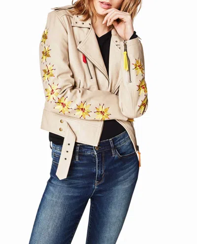 Nicole Miller Amazon Embroidered Moto Jacket In Safari Sand In Neutral