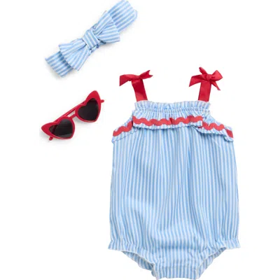 Nicole Miller Babies'  Americana Bubble Bodysuit, Headband & Sunglasses Set In Blue