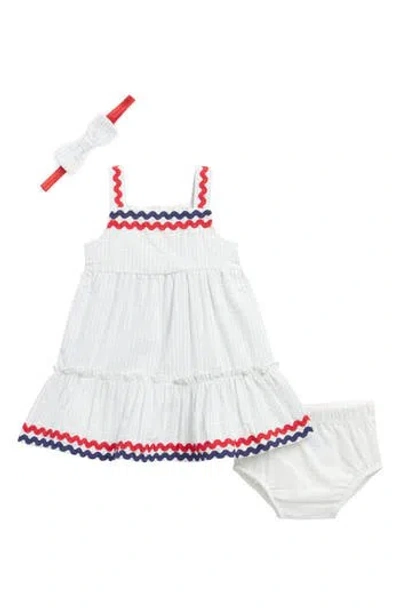 Nicole Miller Babies'  Americana Rickrack Trim Dress, Bloomers & Headband Set In White