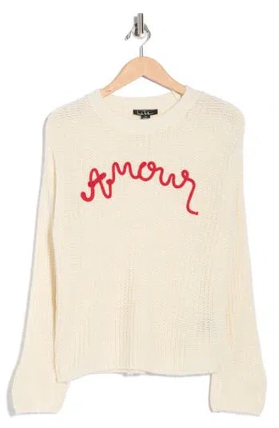 Nicole Miller Amour Embroidered Pullover Sweater In Red