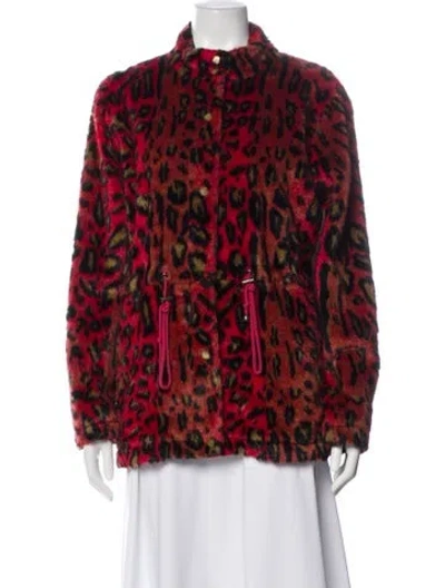 Pre-owned Nicole Miller Animal Print Jacket In Red