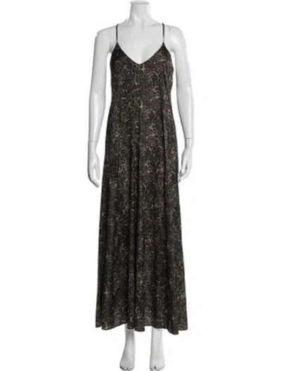 Pre-owned Nicole Miller Animal Print Long Dress In Green