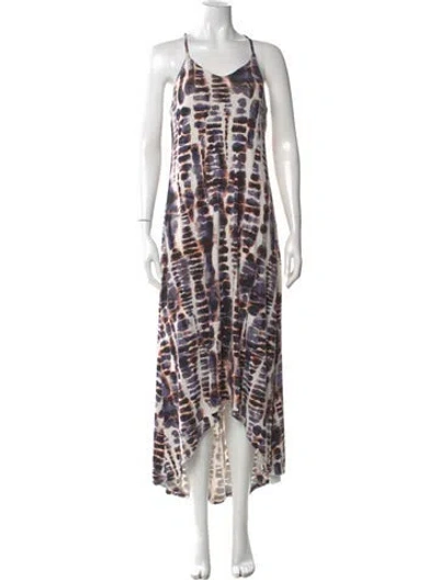 Pre-owned Nicole Miller Animal Print Long Dress In White