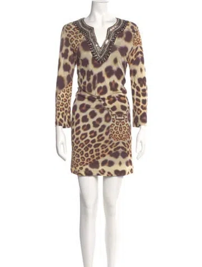 Pre-owned Nicole Miller Animal Print Mini Dress In Brown