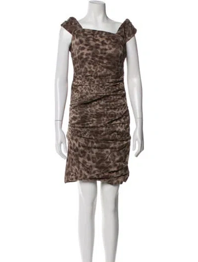 Pre-owned Nicole Miller Animal Print Mini Dress In Brown