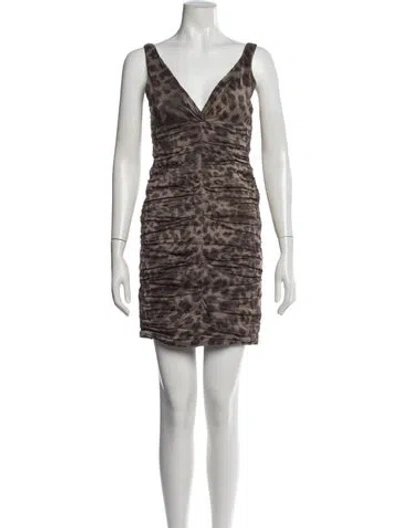 Pre-owned Nicole Miller Animal Print Mini Dress In Brown