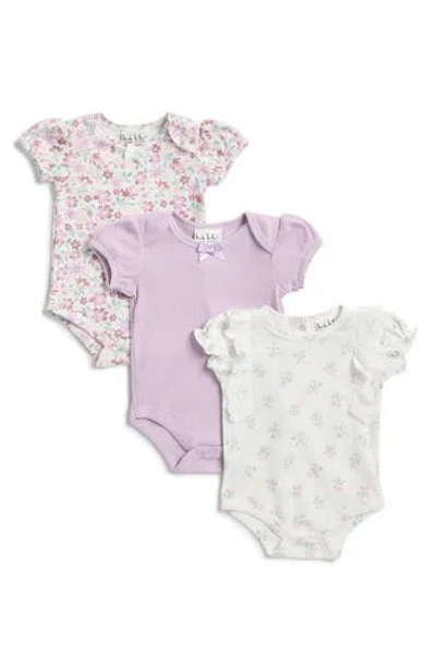 Nicole Miller Babies'  Assorted 3-pack Bodysuits In Purple/white