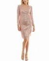 Nicole Miller Barbara Sequin Faux Wrap Dress In Rose Gold In Multi
