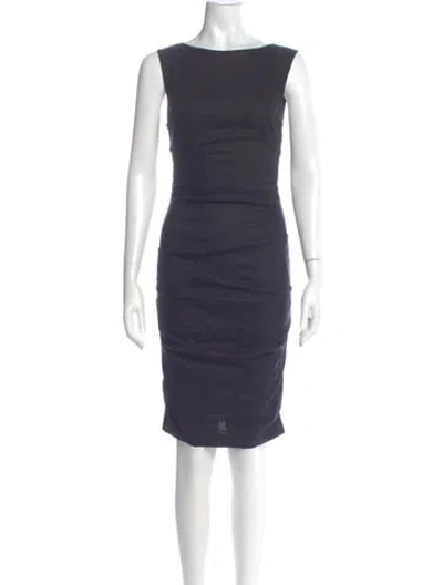Pre-owned Nicole Miller Bateau Neckline Knee-length Dress In Blue