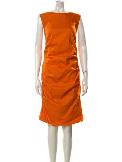 Pre-owned Nicole Miller Bateau Neckline Knee-length Dress In Orange