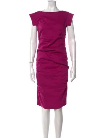 Pre-owned Nicole Miller Bateau Neckline Knee-length Dress In Pink