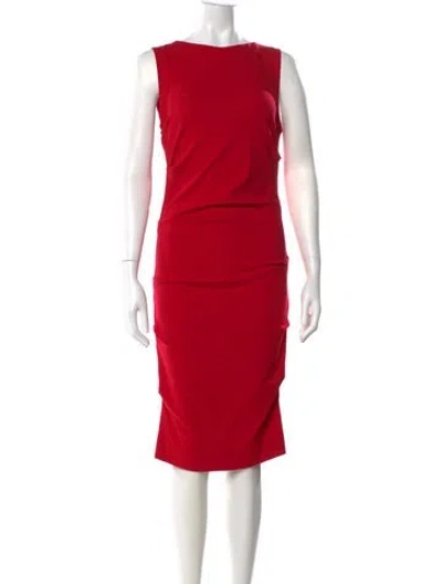 Pre-owned Nicole Miller Bateau Neckline Knee-length Dress In Red