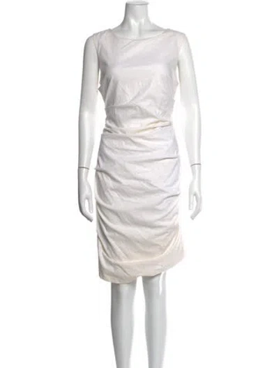 Pre-owned Nicole Miller Bateau Neckline Knee-length Dress In White