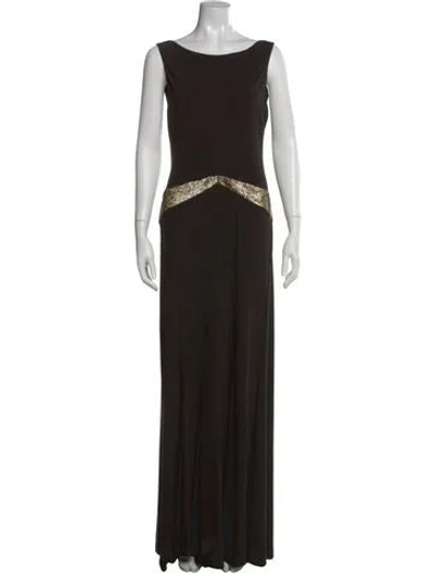 Pre-owned Nicole Miller Bateau Neckline Long Dress W/ Tags In Brown
