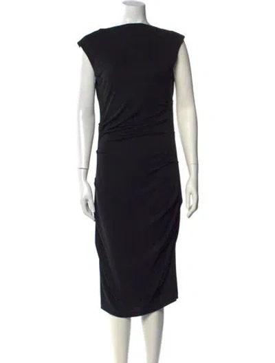 Pre-owned Nicole Miller Bateau Neckline Midi Length Dress In Black
