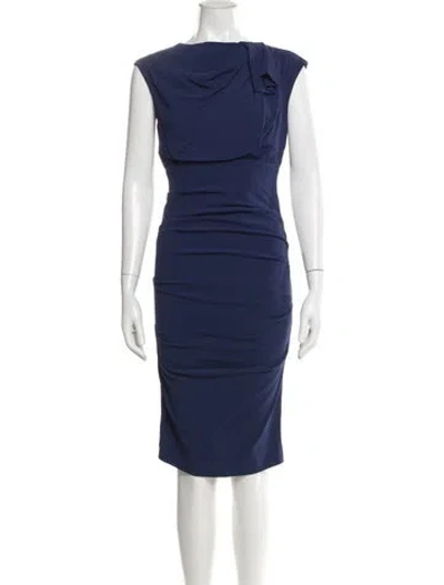 Pre-owned Nicole Miller Bateau Neckline Midi Length Dress In Blue