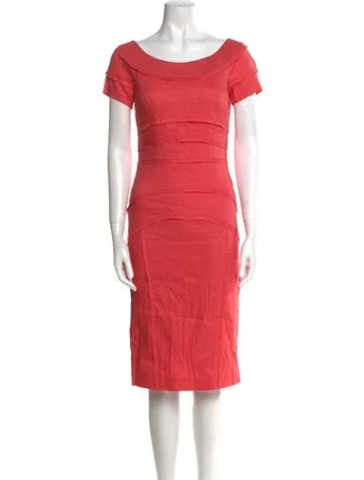 Pre-owned Nicole Miller Bateau Neckline Midi Length Dress In Orange