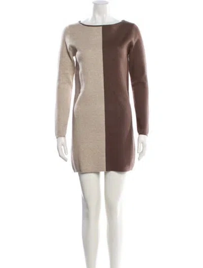 Pre-owned Nicole Miller Bateau Neckline Mini Dress In Neutral