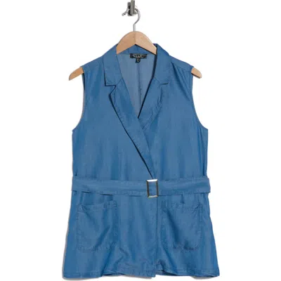 Nicole Miller Belted Denim Vest In Blue